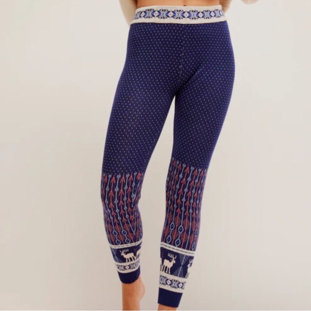 Free People Falala Leggings XS NWOT Navy Fair Isle - Picture 3 of 4